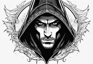 Hooded figure with a ring of lightning behind him tattoo idea