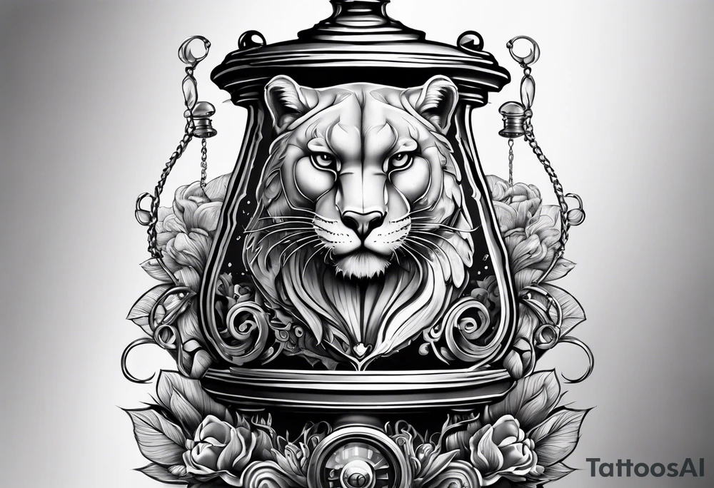 Brain and angry cougar inside hourglass tattoo idea Brain and angry cougar inside hourglass tattoo idea