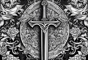 sword with satanic symbols tattoo idea