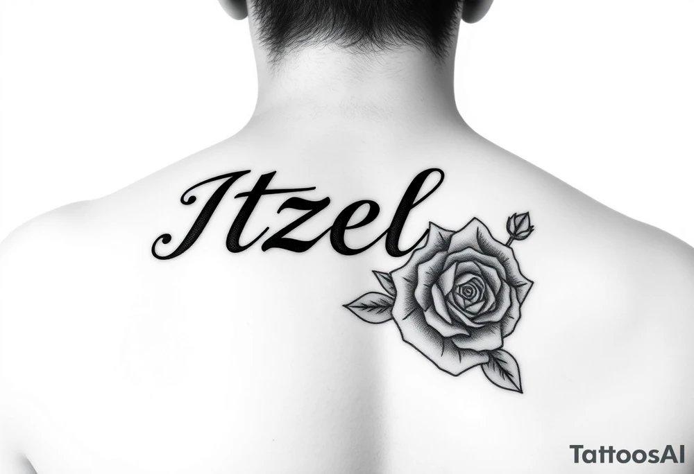 Itzel name on arm with a rose on the side tattoo idea