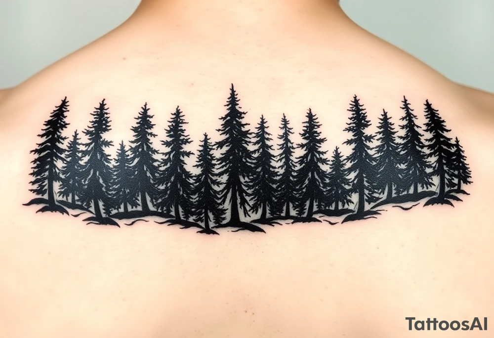 Needle forest with black and gray trees tattoo idea