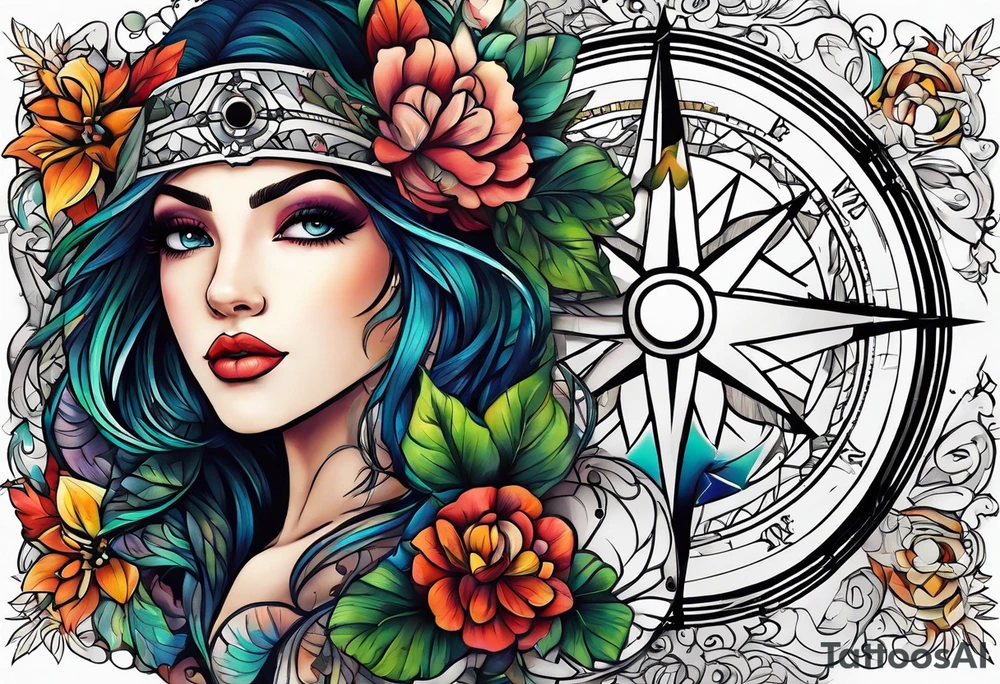 Feminine adventure, compass, cover-up tattoo idea