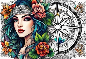 Feminine adventure, compass, cover-up tattoo idea