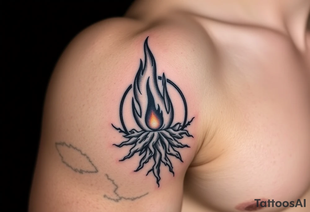 flame in a roots sphere, with a roots arch tattoo idea