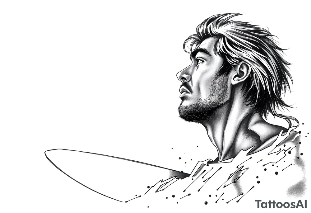 silver surfer on his board looking over in deep thought as he is in the sky tattoo idea