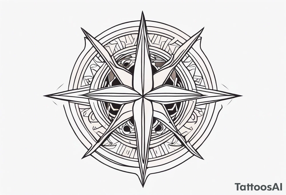 Bold geometric tapestry trident in colour on arm tattoo idea