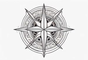 Bold geometric tapestry trident in colour on arm tattoo idea