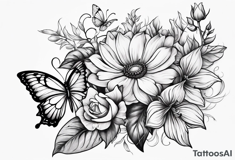 Sundlower and butterflies and humming birds tattoo idea
