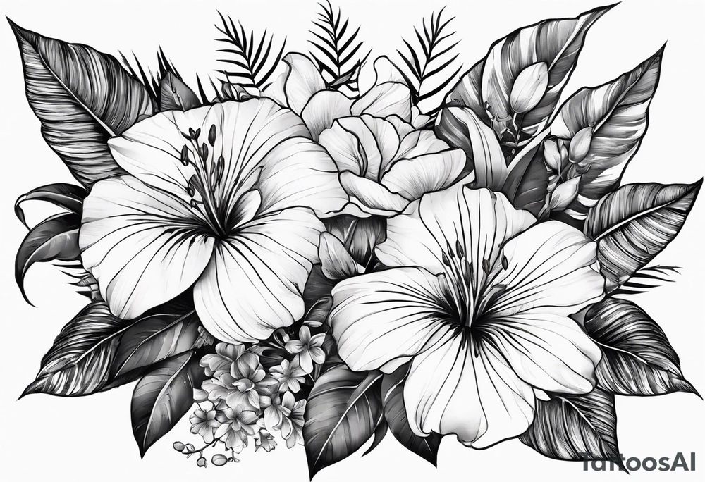 sea, flower, palm tattoo idea