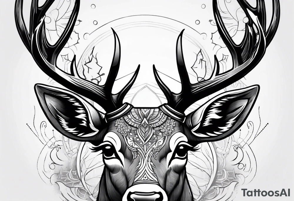 Strong deer with antlers with universe as eyes tattoo idea