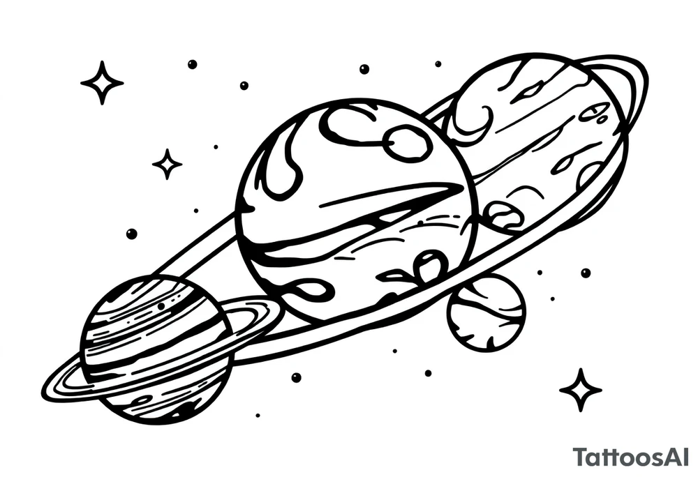 Cute cartoony planets tattoo idea