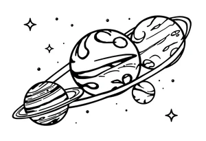 Cute cartoony planets tattoo idea