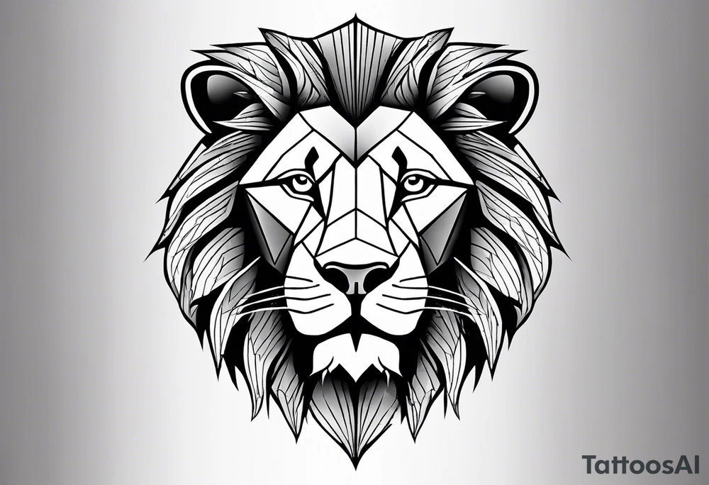 Constructing the lion’s face from geometric shapes, lines, and angles, offering a sleek and contemporary take on the traditional lion image. tattoo idea