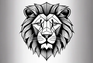 Constructing the lion’s face from geometric shapes, lines, and angles, offering a sleek and contemporary take on the traditional lion image. tattoo idea