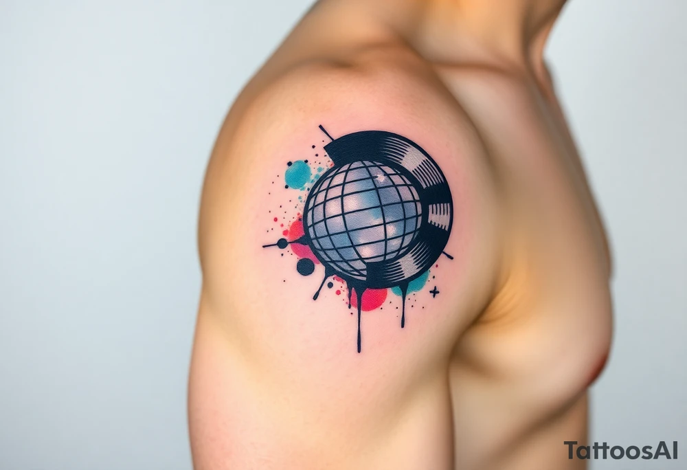 vinyl record and disco ball tattoo idea