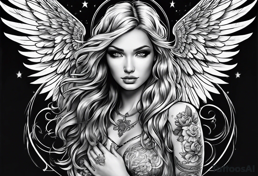 Angel with big boobs tattoo idea
