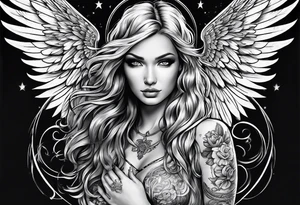 Angel with big boobs tattoo idea