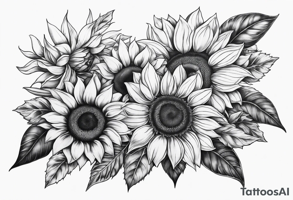 My moms name Araceli in cursive sunflowers and shading all around tattoo idea
