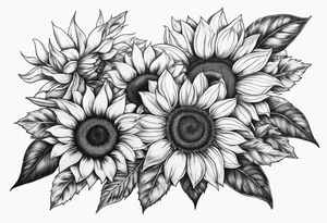 My moms name Araceli in cursive sunflowers and shading all around tattoo idea