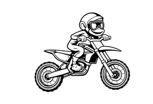 Cartoon monkey with helmet and goggles on a dirtbike doing a wheelie tattoo idea