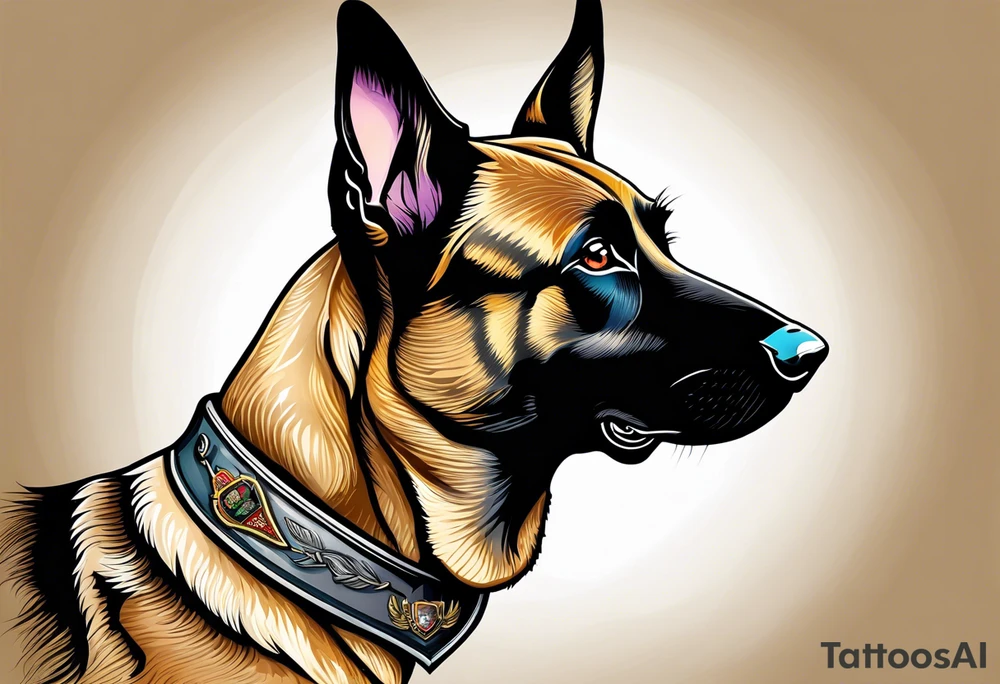 Belgian Malinois dog   Front facing with a badge tattoo idea