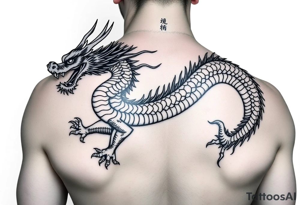 powerful dragon with Chinese style themed tattoo idea