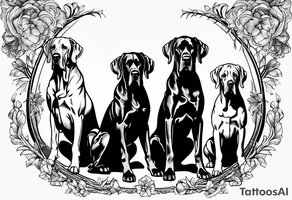 4 Great Danes together tattoo idea