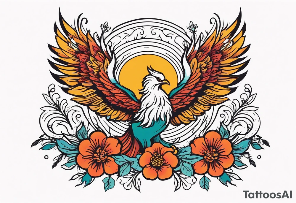 phoenix rising

old school vintage simple traditional design surrounded by vintage flowers


bold color simple tattoo idea
