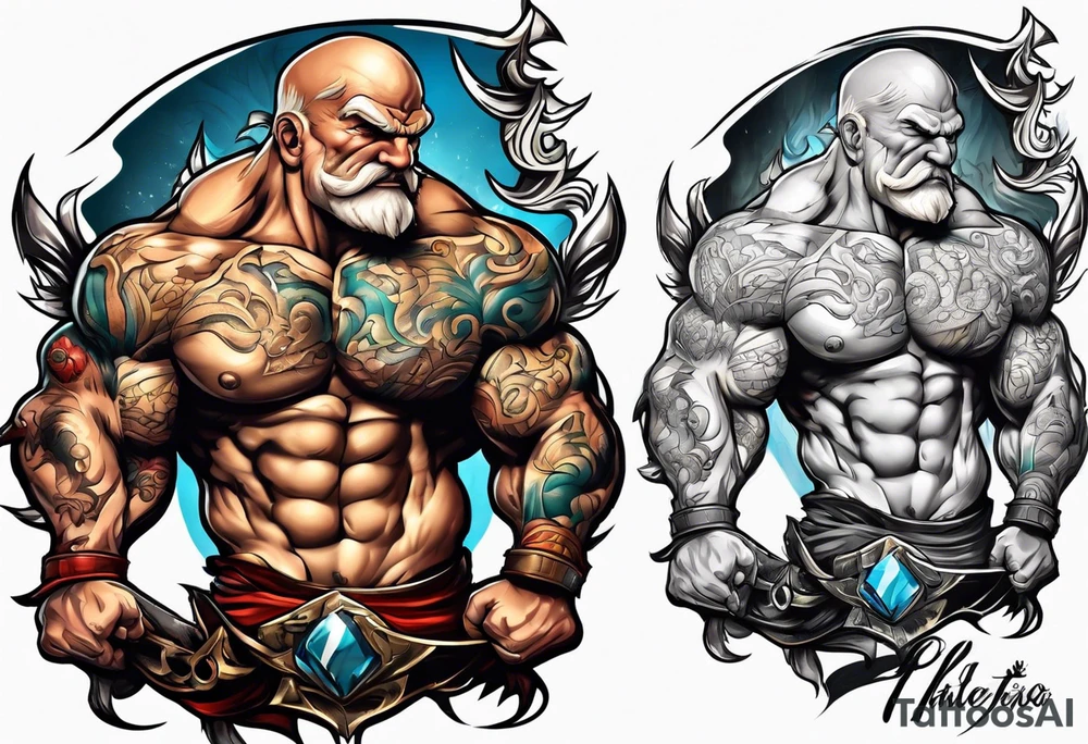 Old bodybuilder monster tattoo idea