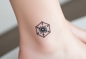 Hexagon with a constellation sign for Leo,  larkspur and water lilies in the center tattoo idea