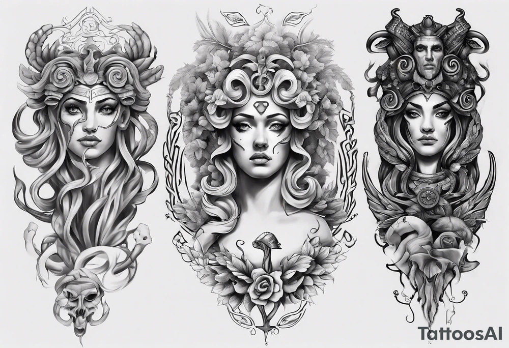 Greek Medusa mythology sleeve tattoo idea