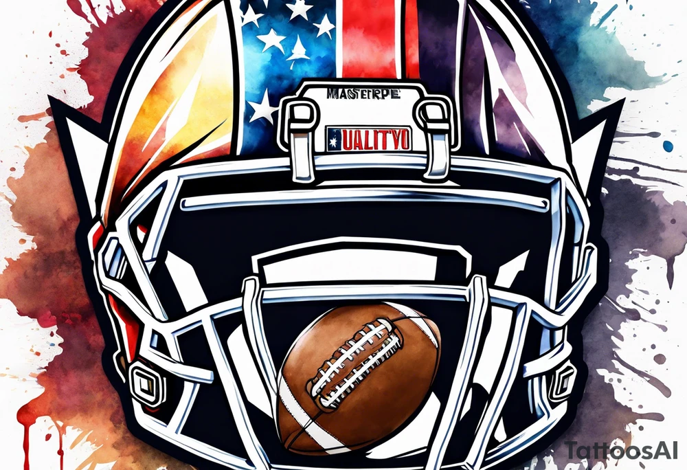 Cross American football with watercolor background tattoo idea