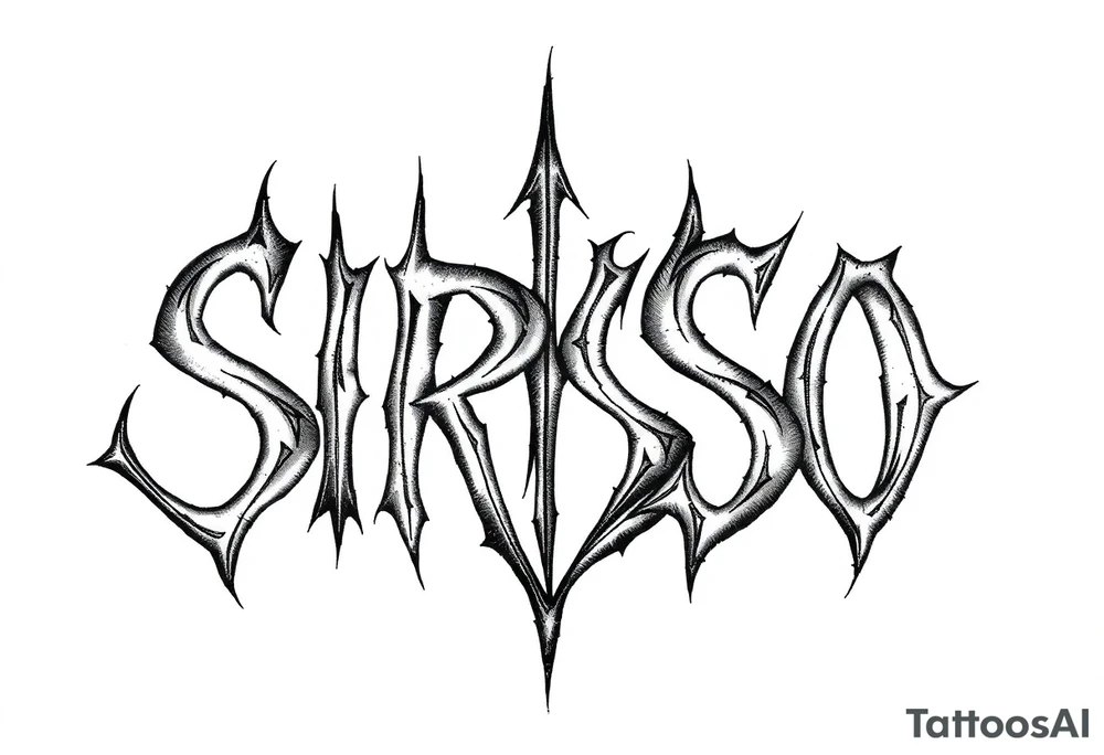 Abstract Tribal font saying “SIRISO” with all letters close together and the S in SIRISO connected to the O tattoo idea