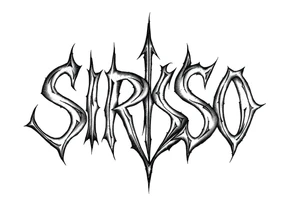 Abstract Tribal font saying “SIRISO” with all letters close together and the S in SIRISO connected to the O tattoo idea