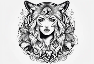 Futuristic design for Virgo and wolves tattoo idea