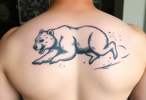 Strong running mother bear in a snowstorm. In calligraphic style tattoo idea