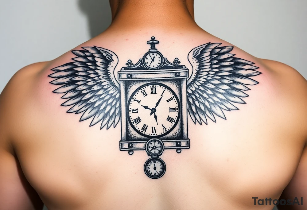 Slot machine with pocket watch and compass and angel wings tattoo idea