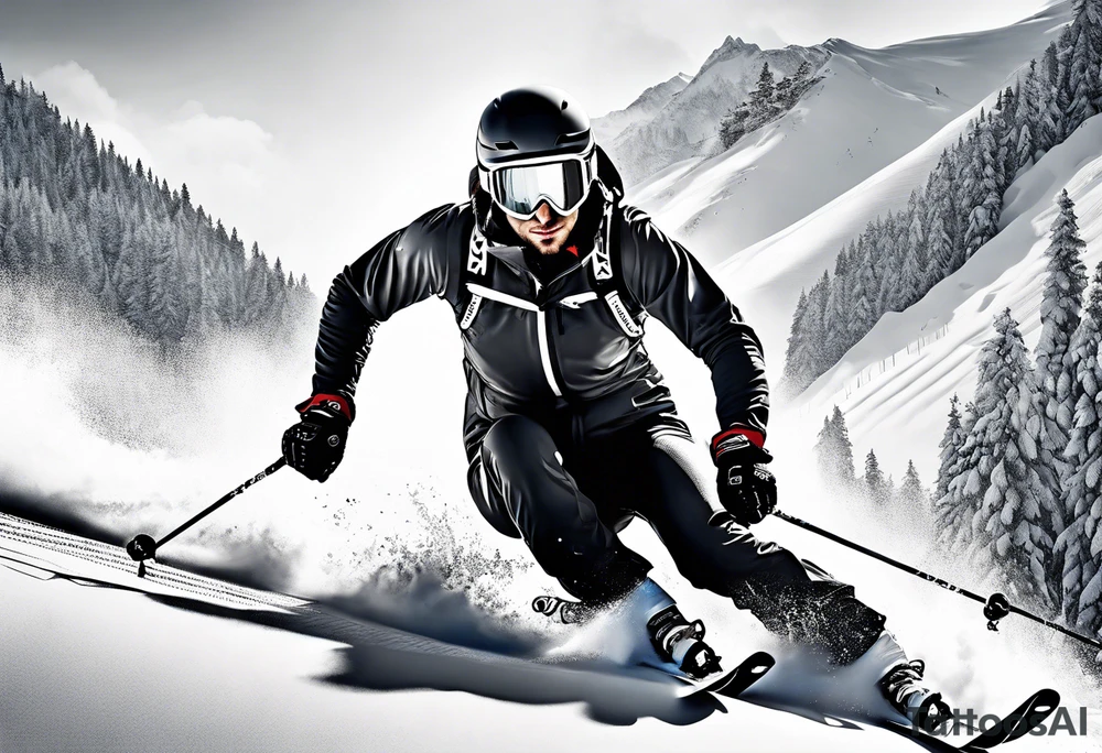 Skier in motion, fine line, more abstract tattoo idea