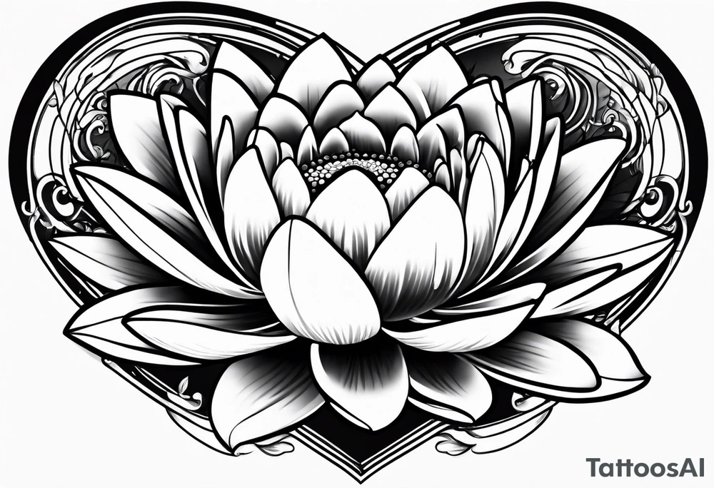 Daisy and water lily heart tattoo idea
