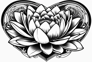 Daisy and water lily heart tattoo idea