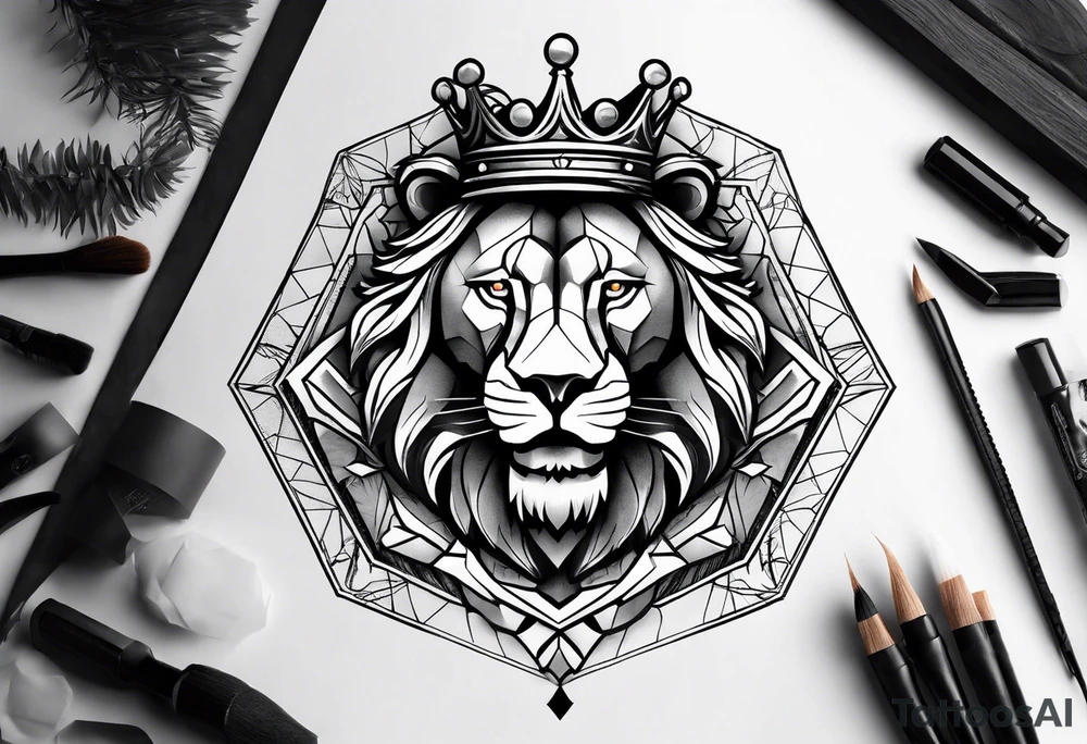 lions crown hexagon black tattoo idea