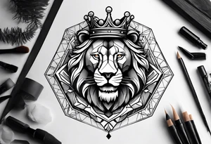 lions crown hexagon black tattoo idea