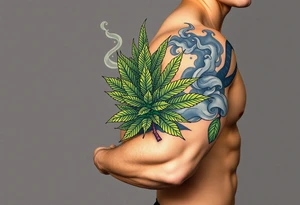 Massive weed plant surrounded by smoke tattoo idea