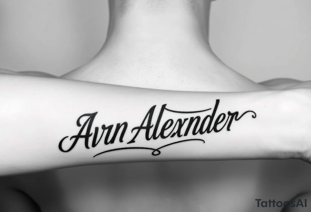 Name tattoo that says Evan Alexander with a crown on forearm tattoo idea
