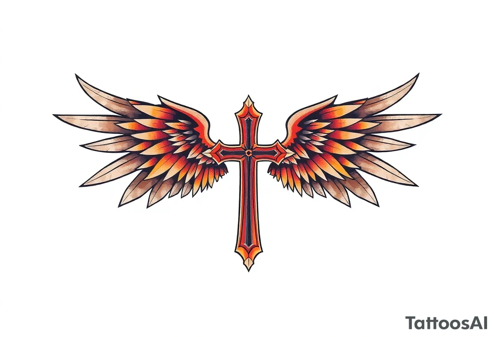 Geometric angel wings with Cross life and death tattoo idea