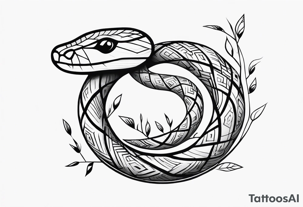 snake coiled around a branch tattoo idea