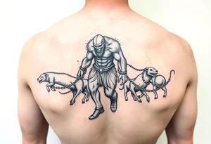 A giant walking with animals on chains tattoo idea