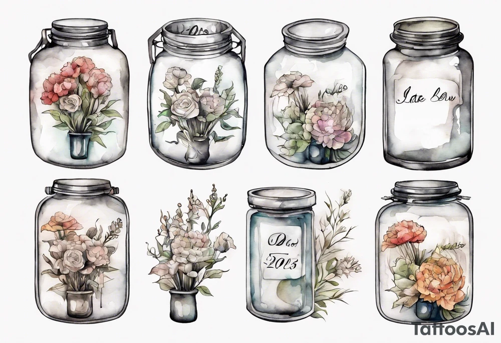 jar with flowers and the date blow the jar 12.08.05 tattoo idea