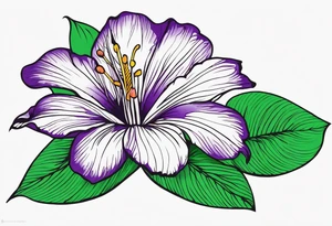 An outline of a rio dipladenia flower with a brush stroke green and purple background tattoo idea