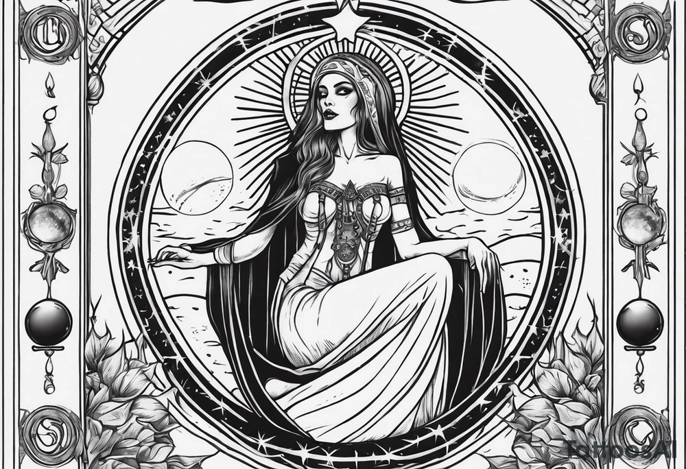 High priestess skeleton moon tarot card tattoo idea